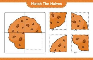 faire correspondre les moitiés. faire correspondre les moitiés de biscuit. jeu éducatif pour enfants, feuille de calcul imprimable, illustration vectorielle vecteur