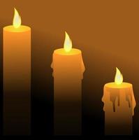 illustration vectorielle de trois bougies, lumière dans l'obscurité, lustre