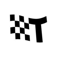 logo initial de la course du drapeau t vecteur