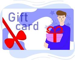 une carte-cadeau avec un homme tenant un cadeau dans ses mains. illustration vectorielle plane. vecteur