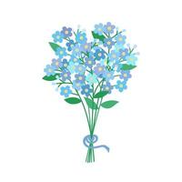 bouquet myosotis isolé. ne m'oublie pas fleurs bleues sur fond blanc. élément de design floral mignon. illustration vectorielle plane. vecteur
