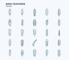 ensemble d'icônes colorées de contour de plumes d'oiseau vecteur