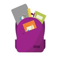 sac à dos scolaire ouvert avec fournitures scolaires avec ordinateur portable pour étudiant isolé sur fond blanc vecteur