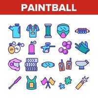 icônes de collection d'outils de jeu de paintball définies vecteur