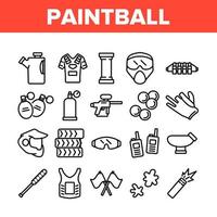 icônes de collection d'outils de jeu de paintball définies vecteur