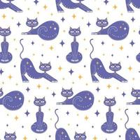 motif sans couture de chats magiques mystiques. conception de tissu, illustration vectorielle de wallpaper.stock. vecteur