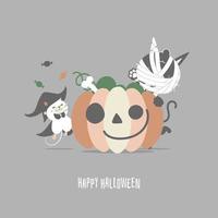 joyeux festival de vacances d'halloween avec maman chat, souris et citrouille, illustration vectorielle plate création de personnage de dessin animé vecteur