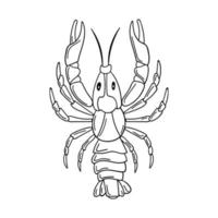 une écrevisse vivante crue entière avec des pinces. fruits de mer, un arthropode d'eau douce. contour croquis illustration alimentaire dans le style doodle, dessinés à la main, isolé sur fond blanc. vecteur blanc noir.