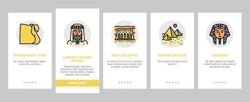egypte pays monument excursion onboarding icons set vector