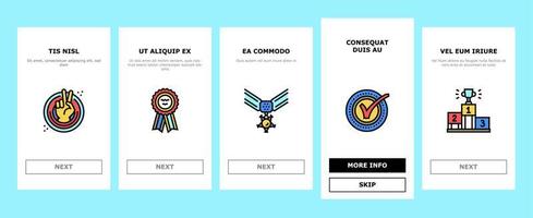 récompense pour le gagnant du championnat onboarding icons set vector