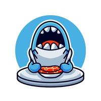 illustration de dessin animé mignon requin et nourriture vecteur