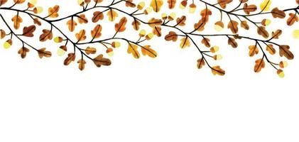 bordure transparente aquarelle, bannière, cadre avec feuilles de chêne et branches et glands. motif simple, imprimé sur le thème de l'automne jaune et marron vecteur