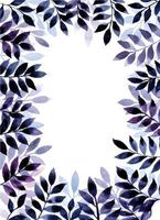 cadre rectangulaire avec des feuilles abstraites bleues et violettes sur fond blanc. fond mignon avec des plantes minimalistes abstraites. vecteur