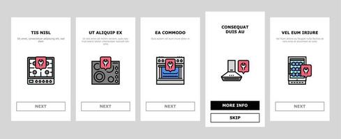 appareils électroménagers réparation entretien onboarding icons set vector