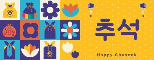 affiche géométrique du festival chuseok de la mi-automne heureux, illustration vectorielle de conception de carte de voeux vecteur