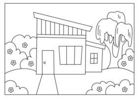 page de coloriage de maison pour le vecteur imprimable d'activité d'enfant