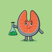 personnage de mascotte de dessin animé saumon frais en tant que scientifique vecteur