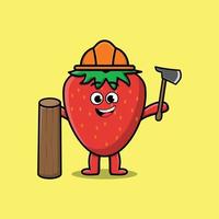 charpentier aux fraises de dessin animé mignon avec hache et bois vecteur