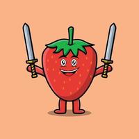 personnage de dessin animé aux fraises tenant deux épées vecteur