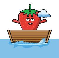 fraise de dessin animé mignon monter sur le bateau vecteur