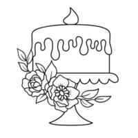 gâteau traditionnel sur pied avec des fleurs. illustration vectorielle dans le style de contour isolé sur blanc. logo pour boulangerie, café vecteur