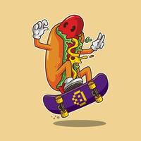 illustration de dessin animé de planche à roulettes de hot-dog vecteur