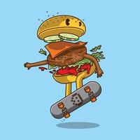 illustration de dessin animé de skateboard burger vecteur