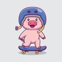 illustration de dessin animé de skateboard de cochon mignon vecteur
