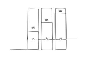 indicateur de niveau vertical de dessin continu d'une ligne avec des unités de pourcentage. concept de niveau de mesure et de performance. illustration graphique vectorielle de dessin à une seule ligne. vecteur