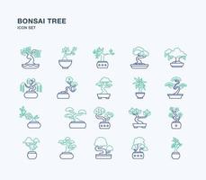 ensemble d'icônes colorées de contour de bonsaï vecteur