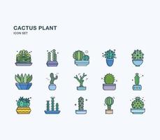 jeu d'icônes colorées linéaires de plantes de cactus vecteur