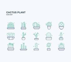jeu d'icônes colorées de contour de plante de cactus vecteur