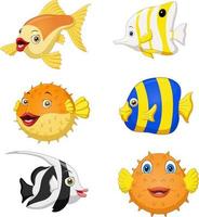 jolie collection de dessins animés de poissons tropicaux vecteur