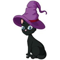 dessin animé mignon chat noir dans un chapeau d'halloween vecteur