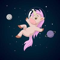 dessin animé mignon de licorne dans l'espace vecteur