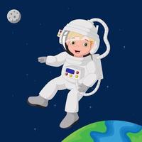 dessin animé mignon garçon astronaute dans l'espace vecteur