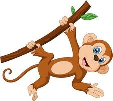 dessin animé mignon petit singe sur une branche d'arbre
