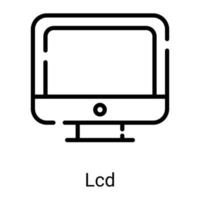 lcd, icône de ligne d'écran isolée sur fond blanc vecteur