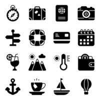 ensemble d'icônes de glyphe de voyage et de visite. version allégée pour le web et le mobile. vecteur