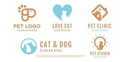 création de logo pour animaux de compagnie avec collection de logos d'éléments uniques créatifs vecteur premium