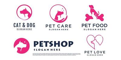création de logo pour animaux de compagnie avec collection de logos d'éléments uniques créatifs vecteur premium