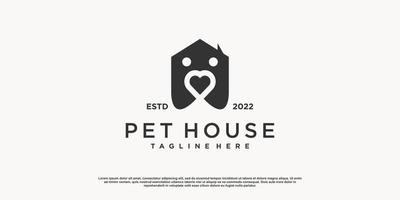 concept de logo pour animaux de compagnie avec amour et concept de maison vecteur premium