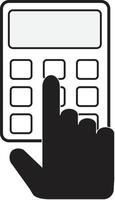 icône de la calculatrice sur fond blanc. style plat. signe plat de la calculatrice. la main tient le symbole de la calculatrice. vecteur