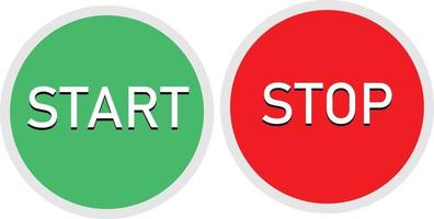 bouton rouge et vert sur fond blanc. ensemble de boutons de démarrage et d'arrêt. boutons web ronds. vecteur