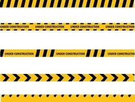 attention bande jaune construction ligne d'avertissement sur fond blanc. site Web développé et ne fonctionnant pas temporairement pour les visiteurs. sous le symbole de la zone de construction. style plat. vecteur