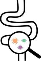 icône de bactéries intestinales sur fond blanc. micro-organisme bactérien dans le cercle du microscope. probiotiques sous signe de loupe. style plat. vecteur