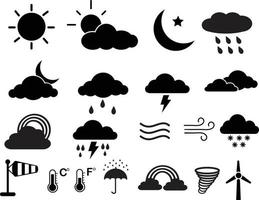ensemble d'icônes météo. icônes météo sur fond blanc. icônes météo, signe pluvieux et nuageux. style plat. vecteur