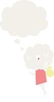 créature de tête de nuage de dessin animé mignon et bulle de pensée dans un style rétro vecteur