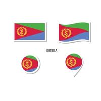 ensemble d'icônes du logo du drapeau de l'érythrée, icônes plates rectangulaires, forme circulaire, marqueur avec drapeaux. vecteur