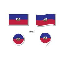 jeu d'icônes du logo du drapeau haïtien, icônes plates rectangulaires, forme circulaire, marqueur avec drapeaux. vecteur